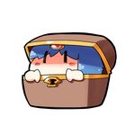  blue_hair blush_stickers box chibi cypria_(sennen_sensou_aigis) deformed in_box in_container jewelry kenta_(daresero) keyhole no_mouth no_nose sennen_sensou_aigis simple_background solo treasure_chest white_background |_| 