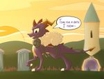  caprine carrying ddman892 dialogue dragon duo english_text eyes_closed female feral interspecies male male/female mammal marble_(gittonsxv) outside riding sheep sky sleeping smile spyro spyro_the_dragon sun sunset text video_games 