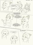  2016 anthro black_and_white canine clothed clothing comic dialogue disney duo english_text female fox hi_res judy_hopps lagomorph male mammal monochrome nick_wilde rabbit smile sprinkah text zootopia 
