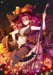  bad_id bad_pixiv_id broom cat green_eyes hat highres kaminary long_hair navel original red_hair solo witch_hat 