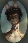  bust_portrait choker curly_hair deadro feline hair male mammal portrait serval solo vignette 