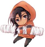  black_hair black_ribbon braid chibi hood hooded_sweater hoodie khamsin_nbh'w long_hair looking_at_viewer male_focus orange_sweater red_eyes ribbon scar shakugan_no_shana single_braid solo standing sweater tachitsu_teto weapon 