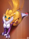  all_fours digimon doomthewolf female looking_at_viewer nude renamon solo tailwag tongue tongue_out 
