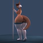  3d_(artwork) abigail_roo anthro anthroanim armpits big_butt breasts brown_hair butt clothed clothing dancing digital_media_(artwork) female hair huge_butt kangaroo leggings legwear looking_at_viewer mammal marsupial nipples pole pole_dancing simple_background smile solo standing stripper_pole thick_thighs topless wide_hips 