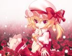  bad_id bad_pixiv_id blonde_hair colorized dinyc flandre_scarlet flower gotou_nao hat highres one_side_up ponytail red_eyes ribbon short_hair solo touhou 