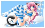  animal_ears bikini blue_eyes cat_ears cat_tail chair copyright_request front-tie_top highres kamiya_tomoe legs lounge_chair open_mouth pink_hair side-tie_bikini solo striped striped_legwear swimsuit tail thighhighs toe_scrunch toes 