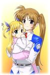  blonde_hair brown_hair green_eyes heterochromia highres long_hair lyrical_nanoha magical_girl_lyrical_nanoha magical_girl_lyrical_nanoha_strikers mahou_shoujo_lyrical_nanoha nanoha_takamachi odd_eyes pony_tail ponytail purple_eyes red_eyes side_pony side_ponytail skirt strikers takamachi_nanoha twin_tails twintails uniform violet_eyes vivio 