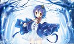  blue_hair brown_eyes caidychen cowboy_shot cross dhiea_seville dress instrument pause solo thighhighs violin 
