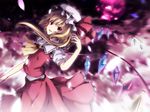  6u_(eternal_land) :d bad_id bad_pixiv_id blonde_hair blood fang flandre_scarlet hat one_side_up open_mouth ponytail red_eyes short_hair smile solo touhou wide-eyed wings 