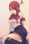  armband atlus blush blushing boots breasts hair_over_one_eye kirijou_mitsuru long_hair persona persona_3 red_eyes red_hair school_uniform serafuku skirt tasaka_shinnosuke uniform 