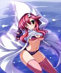  bikini_top blush breasts cloak large_breasts red_hair short_shorts shorts solo takeponi tengen_toppa_gurren_lagann thighhighs water yellow_eyes yoko_littner 