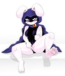 2016 3_toes alfa995 anthro anthrofied blush breasts bunny_raven cape clitoris clothing dc_comics female hi_res hood lagomorph mammal nipples one_breast_out pawpads presenting presenting_pussy purple_eyes pussy rabbit raven_(teen_titans) simple_background sitting smile solo spread_legs spreading tight_clothing toes white_background 