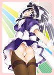  alternate_costume aoyama_motoko apron ass black_hair black_legwear blush commentary_request cover cover_page doujin_cover enmaided from_behind garter_straps long_hair looking_back love_hina maid maid_apron maid_headdress panties pin.x ponytail puffy_short_sleeves puffy_sleeves purple_eyes short_sleeves solo thighhighs underwear upskirt white_panties wrist_cuffs 