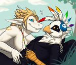  &lt;3 avian beach blonde_hair braided_hair cerezo duo feathers gryphon hair male seaside siegfried skoop smile vlue_eyes 