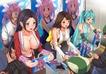  3girls bare_shoulders black_eyes black_hair blush boa_hancock boa_hancock_(cosplay) breasts brown_hair cleavage clothed_sex convention cosplay detached_sleeves earrings embarrassed final_fantasy final_fantasy_x glasses green_hair happy hat hatsune_miku hatsune_miku_(cosplay) highres holding indoors jall_boint large_breasts long_hair long_sleeves looking_at_another midriff money multiple_girls navel one_piece original otaku parted_lips pink_hair poster public red_eyes sex short_hair skirt smile standing stealth_sex swimsuit table tattoo twintails vaginal vocaloid wide_sleeves x-ray yellow_eyes yuna_(cosplay) yuna_(ff10) 