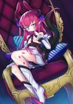  aly_(wei983999767) bad_id bad_pixiv_id blue_eyes chair chromatic_aberration dragon_girl dragon_horns dragon_tail elizabeth_bathory_(fate) elizabeth_bathory_(fate)_(all) fate/extra fate/extra_ccc fate_(series) flat_chest horns looking_at_viewer pillow pointy_ears red_hair sitting slit_pupils solo tail 