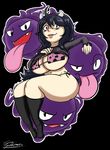  2016 ambiguous_gender anthro big_breasts blush breasts clothed clothing digital_media_(artwork) female ghastly ghost group hair headband hex_maniac hi_res huge_breasts human humanoid jyto long_hair looking_at_viewer mammal nintendo not_furry open_mouth pok&eacute;mon purple_hair simple_background smile spirit video_games 