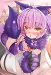  1boy 1girl animal_ears assassin_of_black blush child eyebrows eyebrows_visible_through_hair fate/apocrypha fate/grand_order fate_(series) kago_(htpxr) looking_at_viewer looking_up open_mouth pumpkin short_hair sitting sitting_on_lap sweat tail yellow_eyes 