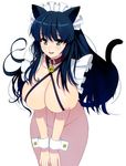  animal_ears areola_slip areolae black_hair bottomless breasts cat_ears collar green_eyes hanging_breasts huge_breasts leaning_forward legs long_hair maid masao nipple_slip nipples original simple_background skindentation solo thighs white_background 
