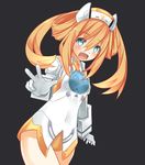  bare_shoulders blue_eyes blush breasts elbow_gloves gloves himajin_(starmine) long_hair neptune_(series) open_mouth orange_hair orange_heart power_symbol small_breasts smile solo symbol-shaped_pupils twintails white_gloves 