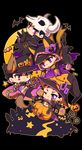  animal_ears animal_hat badge bare_chest bat black_hair candy chain chibi coat collar cuffs earrings food hat highres jack-o'-lantern jacket jewelry jojo_no_kimyou_na_bouken kuujou_joutarou male_focus multiple_boys multiple_persona navel one_eye_closed open_clothes open_jacket open_mouth orange_eyes paws pink_eyes pumpkin_pants purple_eyes shackles skull sleeves_past_wrists star syei tail witch_hat wolf_ears wolf_paws wolf_tail 