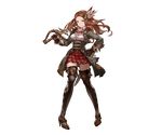  black_legwear carren coat detached_sleeves full_body gloves granblue_fantasy grey_eyes hair_ornament hand_on_hip holding holding_sword holding_weapon long_hair looking_at_viewer minaba_hideo official_art orange_hair skirt smile solo standing sword thighhighs transparent_background weapon zettai_ryouiki 