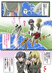  3girls anchovy black_hair blonde_hair blush carpaccio drill_hair girls_und_panzer green_hair multiple_girls pepperoni_(girls_und_panzer) syouwaru translation_request 