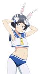  absurdres animal_ears armpits bangs blunt_bangs blush bunny_ears bunny_pose crop_top groin highres honda_sayaka kono_bijutsubu_niwa_mondai_ga_aru! midiman midriff navel outie_navel sailor_collar sleeveless solo transparent_background white_legwear 