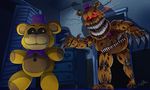  animatronic fiszi five_nights_at_freddy&#039;s five_nights_at_freddy&#039;s_4 fredbear_(fnaf) glowing glowing_eyes machine nightmare_fredbear_(fnaf) plushie robot video_games 