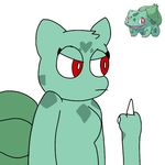  angry breasts bulbasaur female ivysaurite middle_finger nintendo nude plant pok&eacute;mon red_eyes simple_background solo spots video_games white_background 