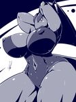  arm_above_head big_breasts breasts clothing day-t dragon looking_at_viewer monochrome nintendo pok&eacute;mon salamence simple_background swimsuit video_games 