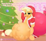  2018 applejack_(mlp) augustbebel belly candy candy_cane christmas christmas_tree clothing digital_media_(artwork) earth_pony equine food friendship_is_magic green_eyes hat holidays horse looking_at_viewer mammal my_little_pony open_mouth pony santa_hat sweat tree vore 