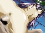  1boy 1girl angel_blade ass back censored colonel_elaine eyepatch game_cg hetero huge_ass long_hair looking_at_viewer looking_back nude oobari_masami penetration penis saliva sex shiny smile vaginal 