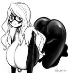  1girl :t all_fours ass bewbchan black_cat_(marvel) breasts cleavage highres huge_breasts long_hair looking_at_viewer marvel mask monochrome simple_background sketch solo thighs white_background 