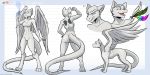  angry anthro dragon feathers female feral grin holtzmann lightning magic model_sheet nerys_windborn silver_eyes smile wings 