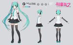  aqua_eyes aqua_hair boots breasts character_sheet concept_art detached_sleeves grey_background hatsune_miku hatsune_miku_(vocaloid4) headset highres ixima long_hair multiple_girls multiple_views nail_polish necktie official_art skirt small_breasts smile thigh_boots thighhighs twintails v4x very_long_hair vocaloid zettai_ryouiki 