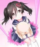  black_eyes black_hair hair_ornament hairclip hanako_yamada happy heart heart_hair_ornament highres looking_at_viewer open_eyes school_uniform short_twintails smile solo stuffed_animal stuffed_toy twintails yandere_simulator 