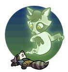  chibi curious cute fainted ghost glowing halloween holidays junga mammal raccoon spirit 