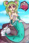  anime breasts egg fuf green_hair green_scales hair marine merfolk muromi muromi-san pussy red_eyes rock scales sea shell small_breasts spreading water 
