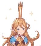  :&gt; blonde_hair blue_eyes blush charlotta_fenia closed_mouth crown granblue_fantasy hanarito harvin long_hair looking_at_viewer pointy_ears sketch solo sparkle upper_body white_background 
