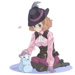  animal brown_hair hat heart mouse nasa_(user_srk2460) okumura_haru pantyhose persona persona_5 petting rat short_hair 