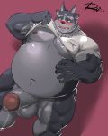 anthro balls belly big_balls big_belly big_penis blush canine hi_res humanoid_penis hyper hyper_belly male mammal open_mouth overweight overweight_male penis precum reclamon retracted_foreskin shirt_up sweat uncut 