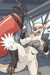  2016 a&amp;h_club adrian_gray anthro armpits blonde_hair blur bottomless breasts clothed clothing detailed_background donkey equine featureless_crotch feet female fur gym hair inside kangaroo mammal marsupial martial_arts muscular muscular_female open_mouth plantigrade pouch punching_bag rick_griffin scantily_clad shirt short_hair solo sparring tan_fur tank_top teeth tognue 