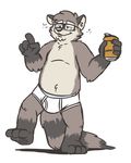  andy_(heyitscousindave) barefoot beer_can briefs bulge clothed clothing drunk eyewear flat_colors front_view glasses heyitscousindave mammal on_one_leg raccoon standing topless underwear 