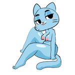  3_toes 4_fingers anthro blue_fur breasts butt cartoon_network cat feline female fur looking_away mammal mature_female mother nicole_watterson nipples nude open_mouth parent red_nose shiny sitting solo the_amazing_world_of_gumball toes unknown_artist whiskers 