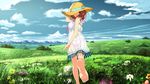  barefoot bikini clouds dress flowers grass hataraku_maou-sama! sasaki_chiho scenic see_through sky soyokaze summer_dress swimsuit tagme_(artist) vector 