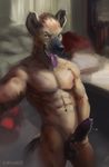  2016 abs anthro armpits balls biceps black_penis chunie detailed_background digital_media_(artwork) drooling erection fur glans hi_res humanoid_penis hyena inside looking_at_viewer male mammal masturbation muscular muscular_male navel nude open_mouth pecs penile_masturbation penis precum saliva selfie smile solo spots spotted_hyena standing teeth tongue tongue_out 
