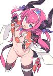  armor bikini_armor blade_(galaxist) blue_eyes blush commentary_request dragon_tail elizabeth_bathory_(brave)_(fate) elizabeth_bathory_(fate)_(all) fang fate/grand_order fate_(series) horns long_hair loose_bikini open_mouth red_armor red_hair silver_trim simple_background solo tail white_background 