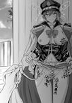  absurdres against_wall aircraft airship ass_visible_through_thighs bangs belt blush body_writing bow bowtie breasts breasts_outside closed_mouth cloud coat collar collarbone cowboy_shot directional_arrow dragon eyebrows eyebrows_visible_through_hair fence fingernails fur_collar granblue_fantasy grancypher_(granblue_fantasy) greyscale hair_between_eyes hat heart heart-shaped_pupils heavy_breathing highres holding jacket_on_shoulders leash lecia_(granblue_fantasy) lifted_by_self long_hair long_sleeves looking_at_viewer medium_breasts military military_uniform miniskirt monochrome navel nipples no_bra nose_blush out_of_frame pleated_skirt pov pov_hands pubic_hair pussy pussy_juice shiny shiny_skin skirt skirt_lift sky smile solo_focus speech_bubble spoken_heart standing symbol-shaped_pupils translation_request tsuna_maru uniform vee_(granblue_fantasy) wooden_fence wooden_floor wooden_wall 