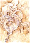  ambiguous_gender antlers claws dragon eastern_dragon feral hair horn isvoc mane nude painting solo traditional_media_(artwork) 